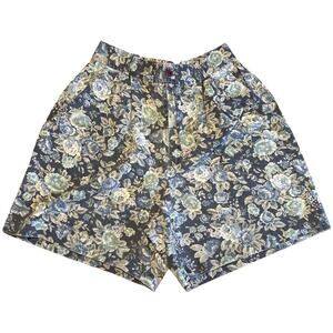 Vintage SAMANTHA 90s Floral 100% Cotton High Rise Shorts Size XS Blue Grey White